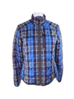 Lands End Womens Puffer Coat  XS P Insulated Primaloft Quilted Blue Green Plaid